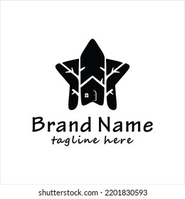 Star House and tree illustration logo.