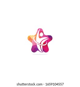 Star Human athlete silhouette in motion who crosses finish line and breaks through ribbon isolated logo vector.