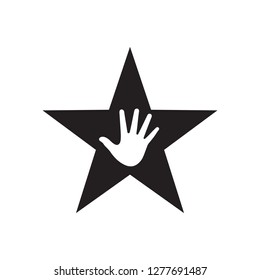 Star with human hand - black icon on white background vector illustration for website, mobile application, presentation, infographic. Hollywood concept sign. Graphic design element. 