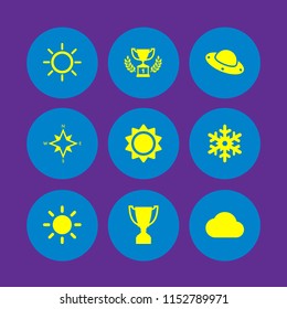 star icon. 9 star set with ufo, first prize trophy, snowflake shape and cardinal points on winds star symbol vector icons for web and mobile app