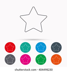Star icon. Add to favorites sign. Astronomy symbol. Linear icons in circles on white background.