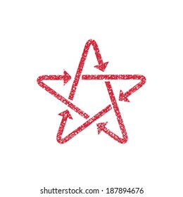 Star icon with arrows with hand drawn lines texture.