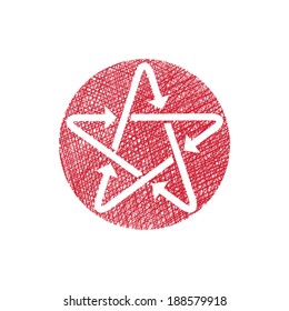 Star icon with arrows with hand drawn lines texture.