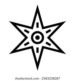 Star icon with bold lines and a central dot. Editable stroke.