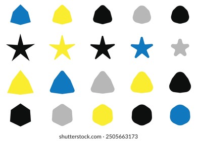 Star icon. Brutalist abstract geometric shapes and grids. Brutal contemporary figure star oval primitive elements. Swiss design aesthetic. Star icon vector set. Set of star shapes. Eps 10.