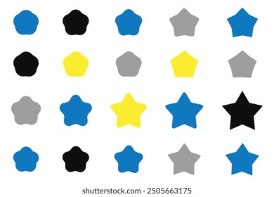 Star icon. Brutalist abstract geometric shapes and grids. Brutal contemporary figure star oval primitive elements. Swiss design aesthetic. Star icon vector set. Set of star shapes. Eps 10.