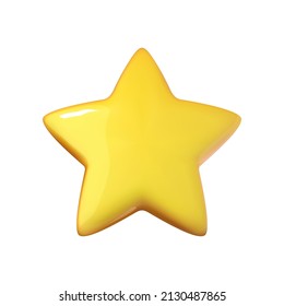 Star icon in cartoon 3d style isolated on white background. Vector illustration plastic volumetric yellow star