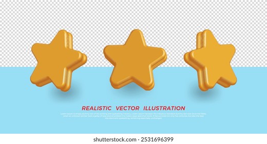Star icon in cartoon 3d style with different angles isolated on transparent background. Vector illustration yellow star