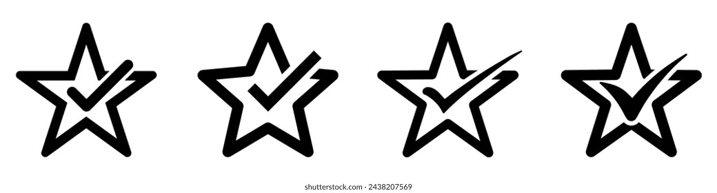 Icono de estrella. Empieza con una marca de verificación. Conjunto de iconos de estrellas sobre fondo blanco. Ilustración de vector