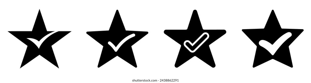 Icono de estrella. Empieza con una marca de verificación. Conjunto de iconos de estrellas sobre fondo blanco. Ilustración de vector