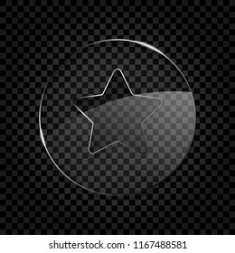 Star icon. Icon in circle glass bubble on dark transparent grid. Glass style