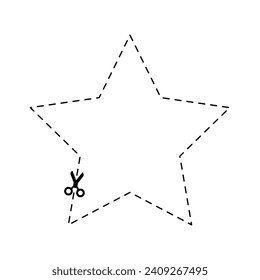 Icono de estrella para el recorte. Línea, icono de las tijeras de corte de estrellas. Icono de vector