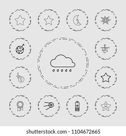 Star icon. collection of 13 star outline icons such as flag on moon, rank, sun, bed mobile, explosion, medal, favourite user. editable star icons for web and mobile.