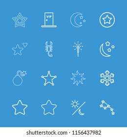 Star icon. collection of 16 star outline icons such as constellation, sparkler, vip door, snowflake, sheriff, sun and moon, rank, sun. editable star icons for web and mobile.
