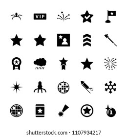 Star icon. collection of 25 star filled icons such as sun, vip, explosion, medal, disco ball, favorite photo, snowflake, flag, rank. editable star icons for web and mobile.
