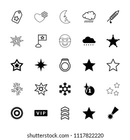 Star icon. collection of 25 star filled and outline icons such as vip, explosion, snowflake, sheriff, sun, tag, fireworks, flag, ring. editable star icons for web and mobile.