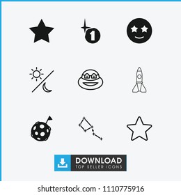 Star icon. collection of 9 star filled and outline icons such as flag on moon, ninja, sun and moon, explosion, constellation. editable star icons for web and mobile.