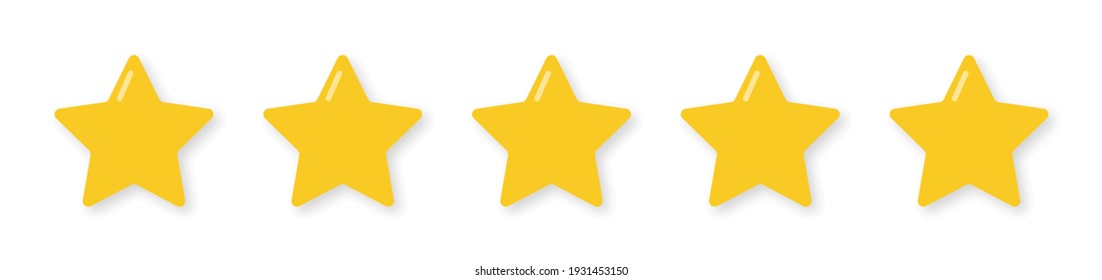 Star icon collection. Blank star vector icons set with shadow. Yellow shine stars mock up isolated on transparent background. Vector design element.