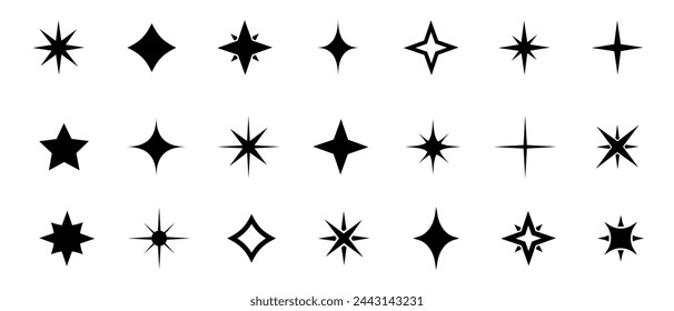 Star icon collection. Different star shapes. Black stars icon set.  Sparkle star icon set. Vector illustration 