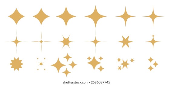 Star icon collection. Different star shapes. Twinkle star shape. Magic light Glint Flash effect. Vector illustration