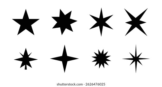Star icon collection. Different star shapes. Black stars icon set. Sparkle star icon set