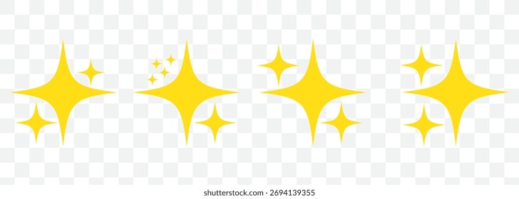 Starsymbol-Kollektion. Verschiedene Sternenformen. Schwarze Sterne Symbol-Set. Leuchtstern-Symbolsatz. Vektorgrafik auf transparentem Hintergrund EPS 10.