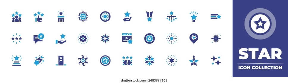 Star icon collection. Duotone color. Vector illustration. Containing coin, achievement, shootingstar, star, stars, holystar, fame, opinion, review, dressingroom.