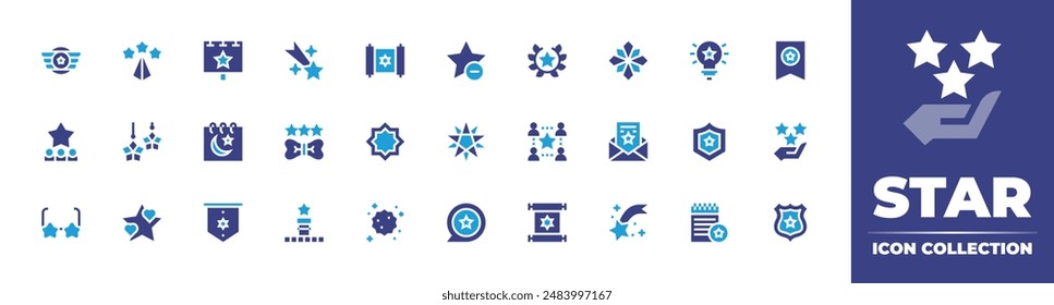 Star icon collection. Duotone color. Vector illustration. Containing star, shootingstar, stars, satisfaction, networking, aviation, reputation, mail, torah, calendar.