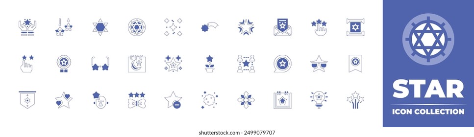 Star icon collection. Duotone style line stroke and bold. Vector illustration. Containing star, stars, starglasses, networking, reputation, rate, bestseller, calendar, growth, rating.