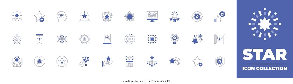 Star icon collection. Duotone style line stroke and bold. Vector illustration. Containing star, team, hand, tag, human, shootingstar, starofdavid, rating, customer, award, door, logic.