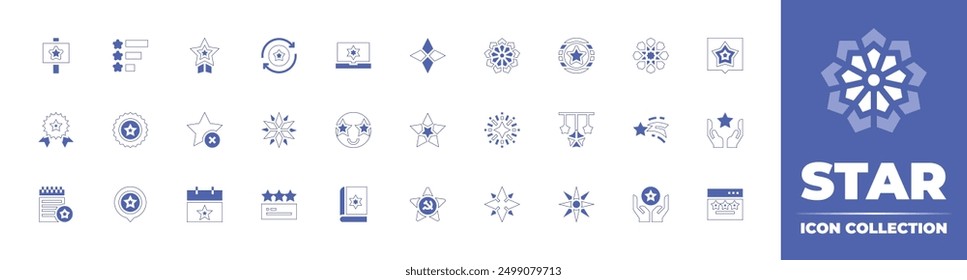 Star icon collection. Duotone style line stroke and bold. Vector illustration. Containing star, customerfeedback, review, laptop, favourite, medal, communism, torah, award, favorite.