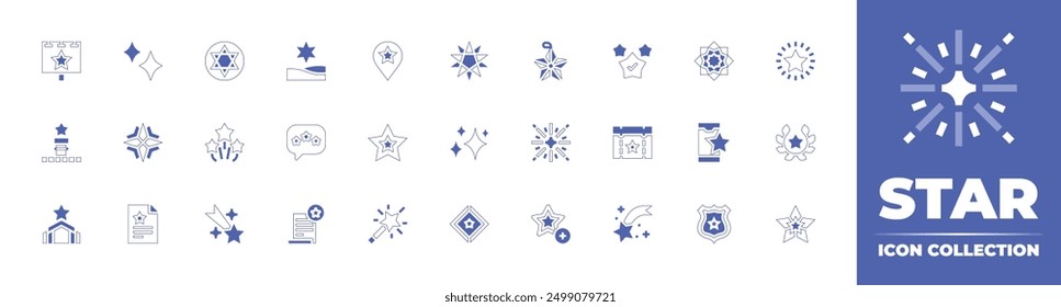 Star icon collection. Duotone style line stroke and bold. Vector illustration. Containing review, shootingstar, stars, star, magicwand, manger, videogame, rating, customerchoice.