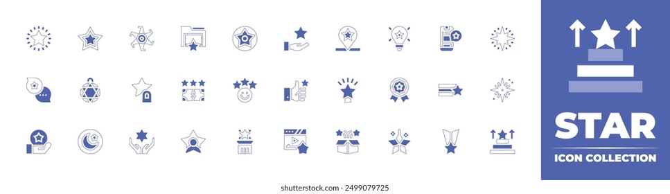 Star icon collection. Duotone style line stroke and bold. Vector illustration. Containing popularity, star, rating, islam, hollywoodstar, starofdavid, fame, chat, review, acknowledgement.