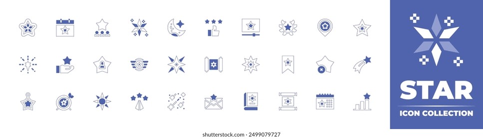 Star icon collection. Duotone style line stroke and bold. Vector illustration. Containing feedback, star, moon, satisfaction, shining, follower, starrynight, aviation, target, torah, like, featured.