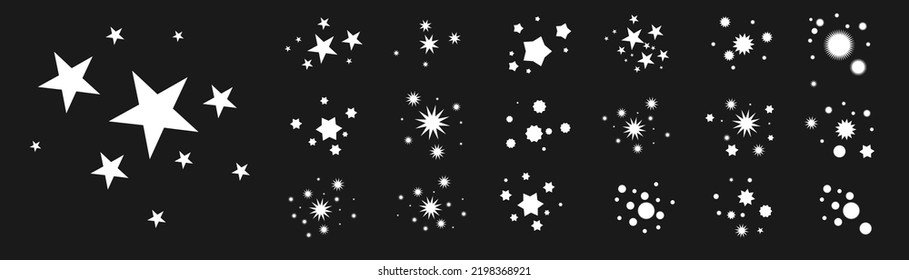 Star icon. Collection of illustrations of twinkling stars. Sparks, shining explosion in the sky. Christmas vector symbols isolated. Shine or fireworks. Vector dust. Flat design.