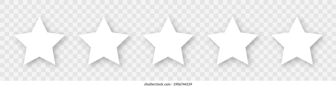 Star icon collection. Star vector icons set with shadow. White stars different shapes isolated on transparent background. Stars in modern flat style. Vector design element.