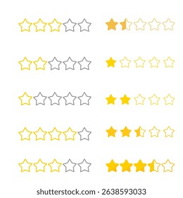 Star icon collection — vector set featuring golden and line-style stars. Isolated on a transparent background for versatile use.