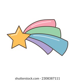 Star icon with colored tail.  Illustration in cartoon style. 70s retro clipart  vector design.