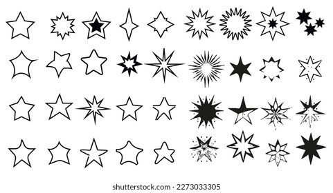 The star icon. Cosmic celestial bodies of various shapes are isolated on a white background. Vector illustration