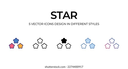diseño de iconos estrella en estilo Cinco con estilo de salto editable. Línea, Sólido, Línea plana, Color de tono Duo y Línea de degradado de color. Adecuado para diseño de páginas Web, aplicaciones móviles, UI, UX y GUI.