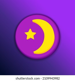 star icon design and realistic moon. circle is a button-style icon highlighted on a dark purple background.. Vector illustration