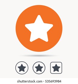 Star Icon. Favorite Or Best Sign. Web Ranking Symbol. Orange Circle Button With Web Icon. Star And Square Design. Vector