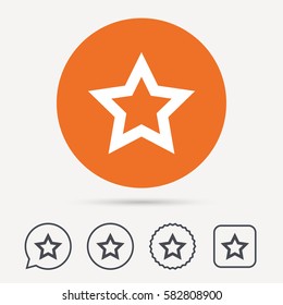 Star icon. Favorite or best sign. Web ranking symbol. Circle, speech bubble and star buttons. Flat web icons. Vector