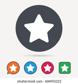 Star icon. Favorite or best sign. Web ranking symbol. Circle, speech bubble and star buttons. Flat web icons. Vector