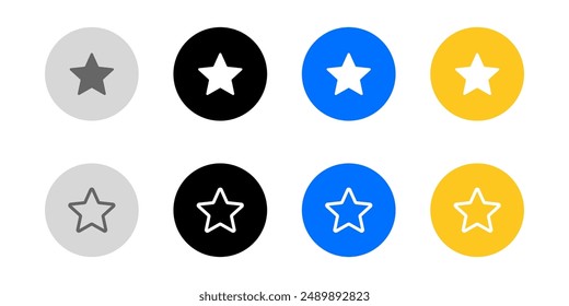 Icono de estrella. Símbolo favorito. Signo de estrella de calificación. Pictograma de recompensa. Botón gris, azul y negro.