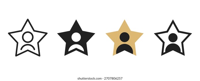 Icono de estrella. Avatar de usuario destacado dentro de una Ilustración vectorial con forma de estrella. Calificación de la marca de símbolo de perfil favorito, logro y signo de Estado premium. Resaltar pictograma de concepto.