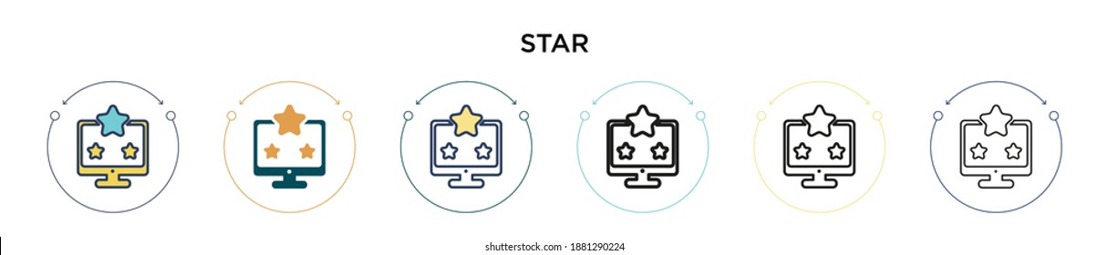 Star icon in filled, thin line, outline and stroke style. Vector illustration of two colored and black star vector icons designs can be used for mobile, ui, web