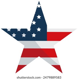 Star icon with flag of USA isolated on white background.