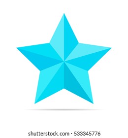 Star icon in flat design. Blue star on white background with shadow. Vector illustration.