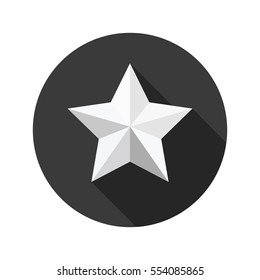 Star icon in flat design. Star with long shadow in the black circle. Vector illustration.